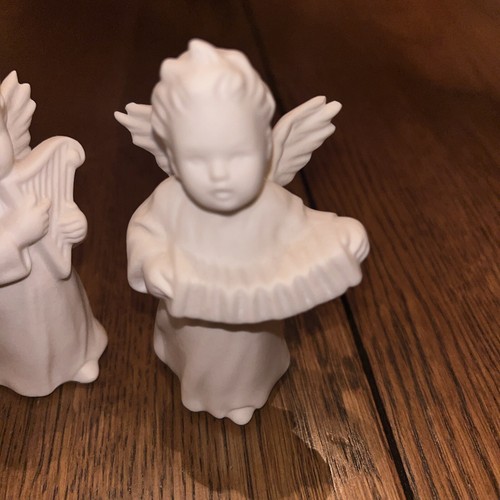 Goebel White Porcelain Musical Angel Figurines with Harp & Accordion - Picture 2 of 4