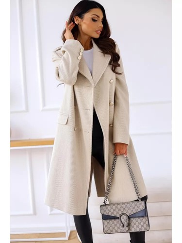 Manteau Long Femme Gris - Grande Cape Élégante - Coupe Slim Avec Boutons - 45699