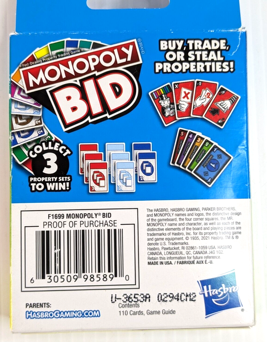 Monopolio Monopoly Bid Cartas Monopoly Bid Game, Quick-Playing