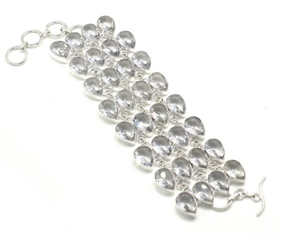 925 Sterling Silver White Topaz Gemstone Handmade Jewelry Bracelet Size-7-8