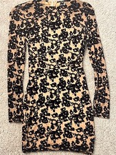Tan/Navy blue Windsor dress size small; Floral Sketch WORN ONCE