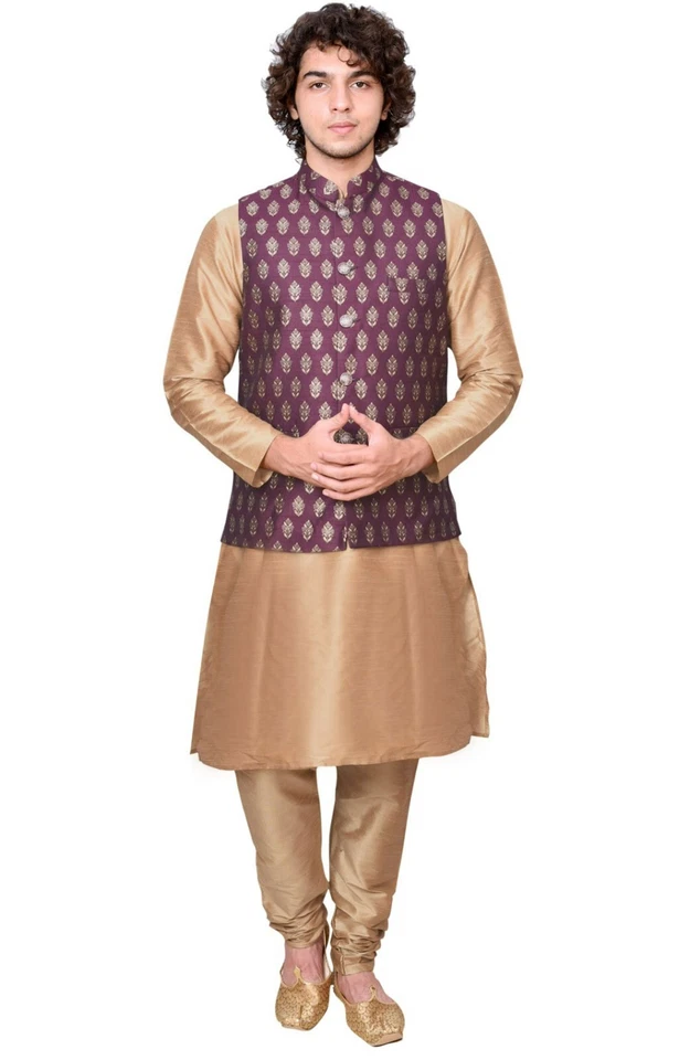 Men's Purple Indian Pakistani Brocade Koti Jacket Only Waistcoat Not Kurta 1040 - Image 2 of 2