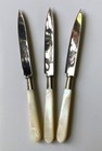 Antique Vintage Set Of 6 Uchatius Bronce Fruit Knives Mother Of Pearls Handle 