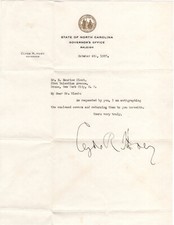 Clyde Hoey 1937 Autographed Governor of North Carolina
