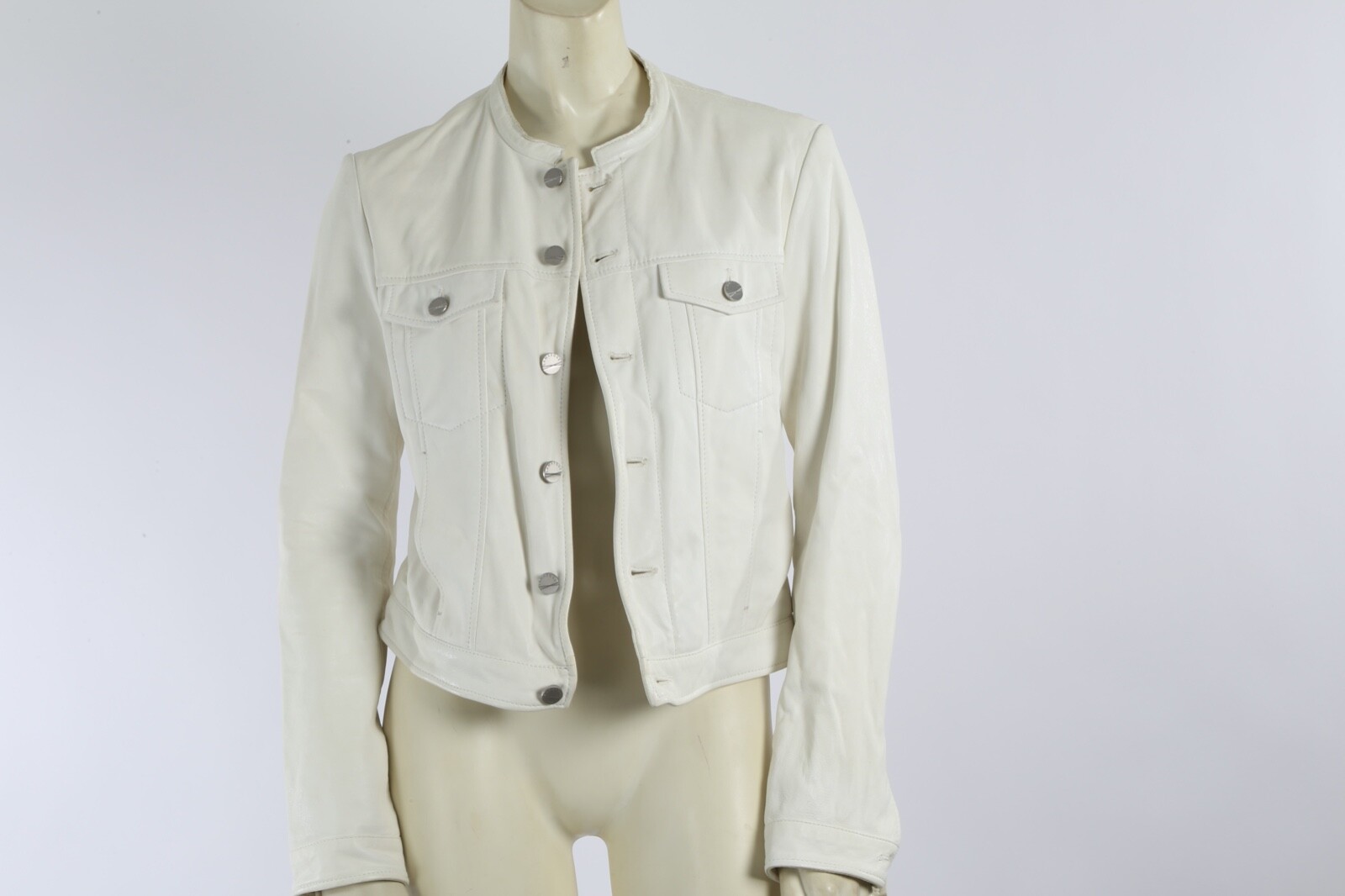 LAMARQUE White Leather Button Down Pocket Jacket … - image 4