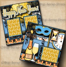 HAPPY NEW YEAR  2 premade scrapbook pages paper piecing layout  BY DIGISCRAP