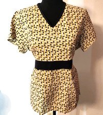 Comfy Cotton Women's M Scrub Top Gold/Black White Tie In Back Healthcare EUC 525