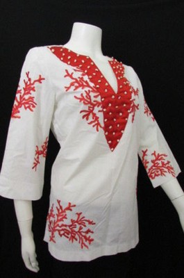 Ts Dixin Women White Cotton Shirt India Trendy Red Deep V Neck Blouse Medium Ebay ebay
