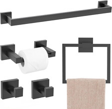Matte Black 5-Piece Bathroom Hardware Set - Towel Bar Toilet Paper Holder