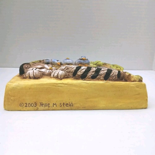 Stone Bunny Telle M Stein Sleeping Kitty Blue Birds 0390 Wall Plaque 2003 8" - Picture 5 of 14