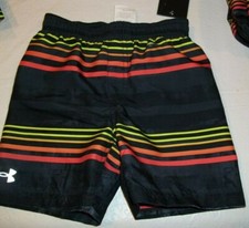 NEW Under Armour black stripe boys swim suit trunk board shorts sz 5 swimsuit
