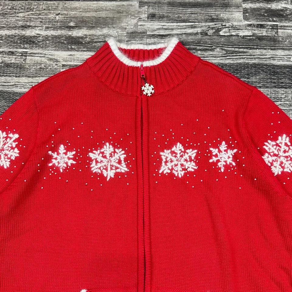 Quaker Factory 2X Red Holiday Full Zip Winter Angora Trim Cardigan Sweater NWT - Image 3 of 4