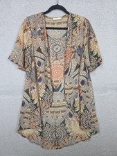 Boho Print Kimono Small Short Sleeve Elodie Open Front Chiffon Semi Sheer