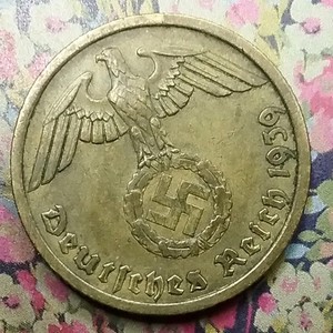 1939-F Germany Third Reich Coin   10 Reichspfennig w/ swastika, Combined Shipp