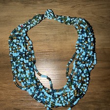 VINTAGE MULTI-STRAND color TURQUOISE BEAD NECKLACE CHUNKY SOUTHWESTERN STYLE