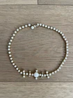 Vintage white milk glass choker necklace, costume jewelry.