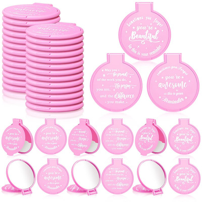 64 Pcs Pink Inspirational Mini Compact Mirror for Purse Women Small Gifts Bulk,