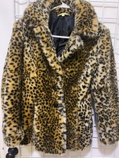 Faux Fur Leopard Print Coat Short Sz XS Animal Print Retro Y2K Rockabilly Chic