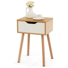 Nightstand End Side Sofa Table Storage Drawer w/ Solid Wood Leg Living Room