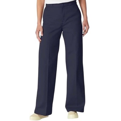 Dickies Wide Leg Twill Pant Women 32 REG Dark Navy High Rise Stretch FP517RDN