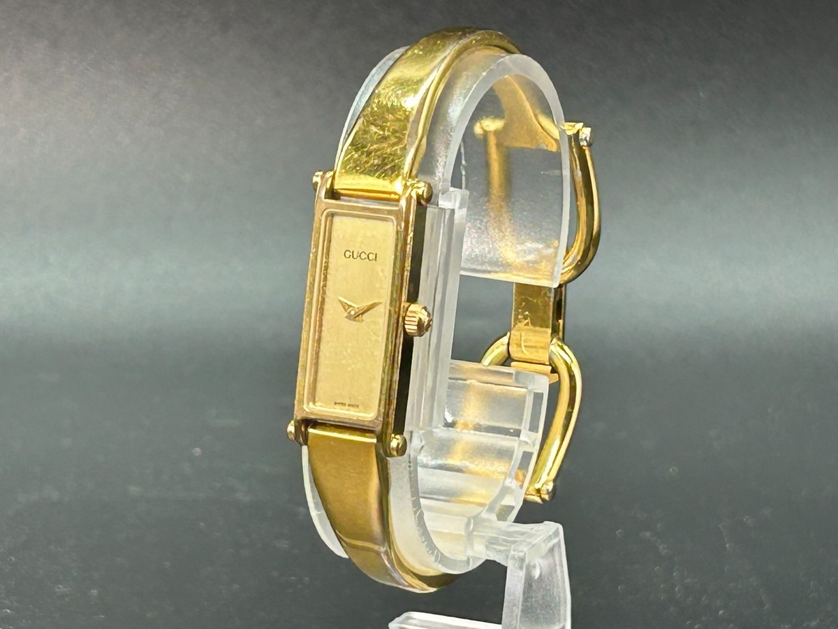 EXC+5* Vintage GUCCI 1500 Gold Bangle Women Square 12mm Quartz