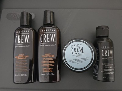 THREE American Crew 4-piece travel set shampoo, conditioner, fiber + Shave Gel