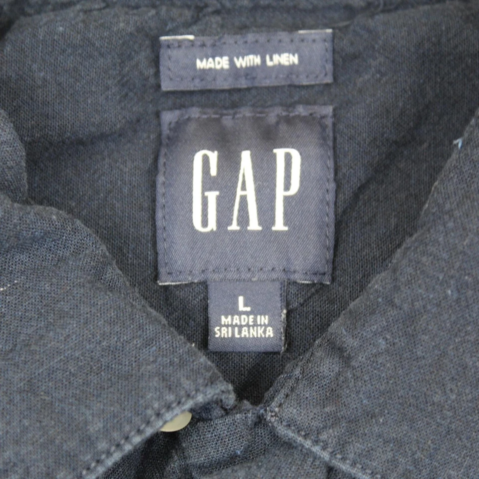 GAP Shirt Mens Large Classic Navy Blue Short Sleeve Linen Cotton Button Up - Image 3 of 4