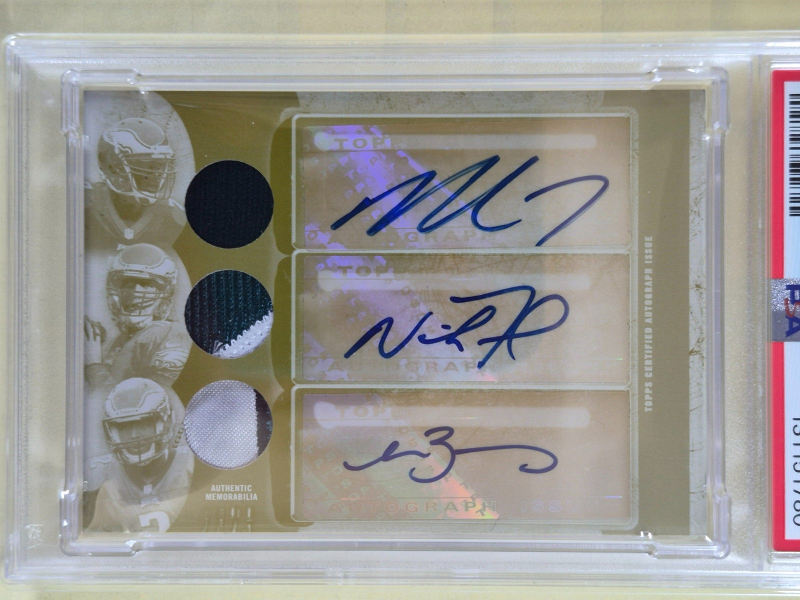 2013 TOPPS VICK FOLES BARKLEY - WHITE WHALE 1/1 TRIPLE AUTO/JERSEY PSA EAGLES QB view 7