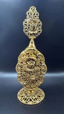 Vintage Hollywood Regency Ormolu Perfume Bottle Gold Filigree Rose Floral