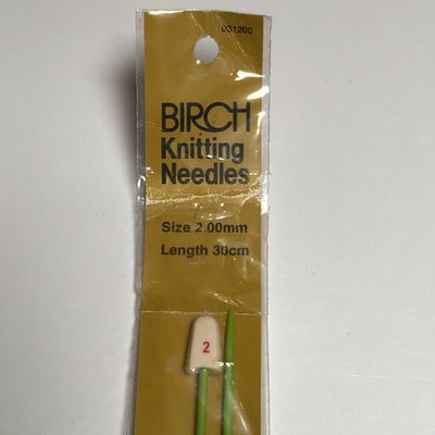 Birch Knitting Green Needles X 2 Size 2.00mm Length 30 cm New Old Vintage Stock