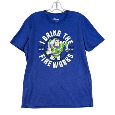 Disney Toy Story Buzz Lightyear I Bring The Fireworks Blue Graphic Tee Mens Med.