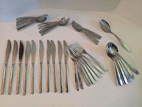 Vtg Superior NIGHT SKY Stainless MCM Flatware 44pc Atomic Starburst 3 Star 60’s