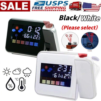 ~Projection Alarm Clock Weather Station Thermometer Temperature Humidity Monitor