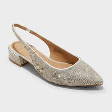 Women's Elle Rhinestone Slingback Pointed Toe Heels - A New Day Silver