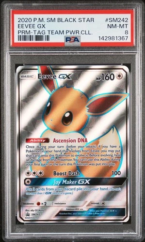 2020 POKEMON SM BLACK STAR PROMO TAG TEAM POWERS COLL #SM242 EEVEE GX PSA 8