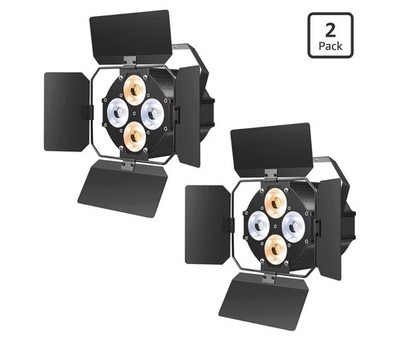 2 pk Stage Lights with Barn Doors, COB LED Par Lights Warm Cool White Spotlights