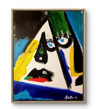 Original Art Two Face 14x11 Modern Abstract Face Expressionism Acrylic Art