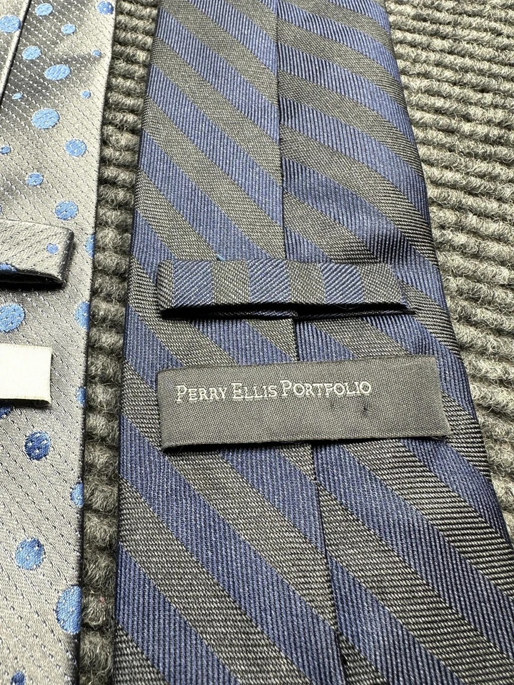 Perry Ellis Portfolio Ties Mens Silk Purple Paisley Blue Dot Stripe Lot of 3 - Image 4 of 4