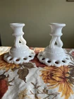 Vintage Westmorland Milk Glass Lace Edged Candlestick Holder Set of 2