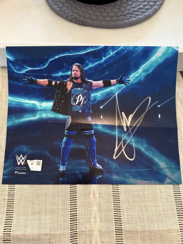 WWE AJ Styles Fanatics Signed Autograph 8x10 Entrance With Arms Out