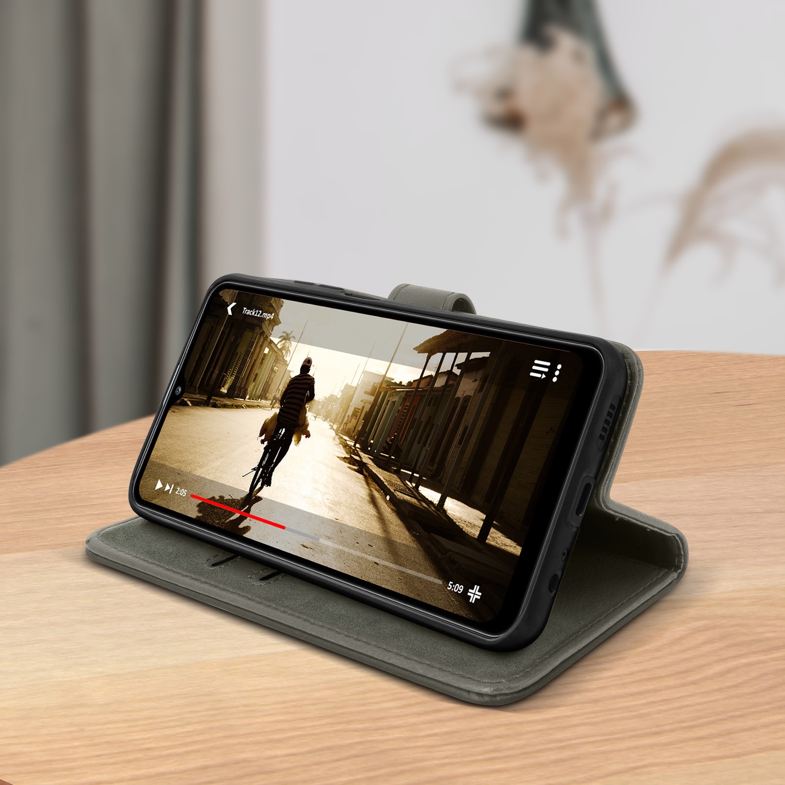 Coque pour Galaxy A32 5G porte carte et housse support vidéo gris - 4