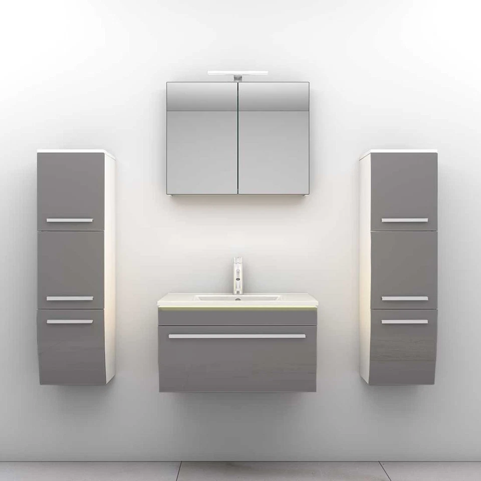 Badmöbel Set Gently 3 V3 Weiß/Grau Badezimmermöbel Badspiegel Waschtisch 70 cm - Bild 3 von 4