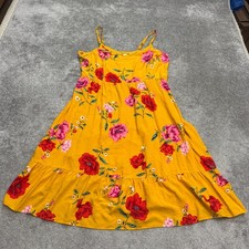 Old Navy Cami Tiered Smocked Midi Tank Sun Dress Womens XXL Mustard Floral NWT