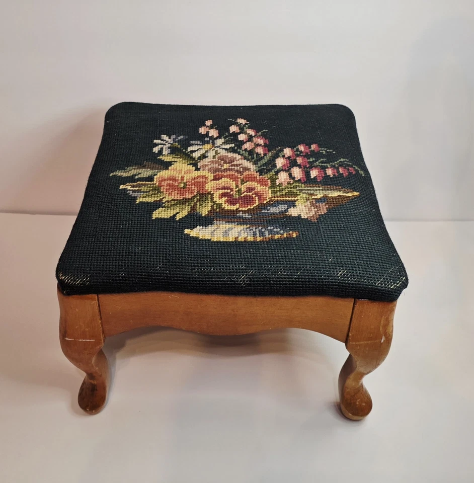 Reposapiés cuadrado vintage floral punta de aguja sobre madera verde cazador 11,8" x 11,8" Foto 2 de 4