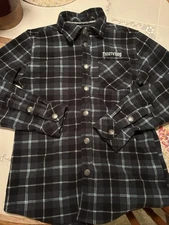 Thirty Two Mens Button Up Flannel Shirt Jacket Médium Black Plaid