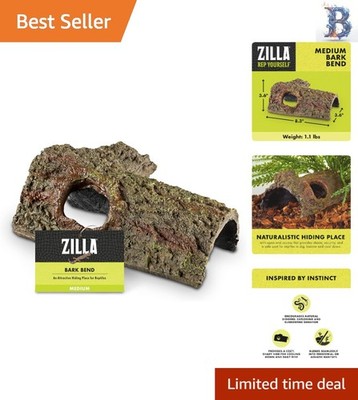 Naturalistic Bark Bends Hideout for Reptiles - 8.3''W x 3.6''H Plastic Design