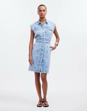 NEW Madewell Denim Cap-Sleeve Shirtdress Dress Aquino Wash Blue Size 14 NWT $138