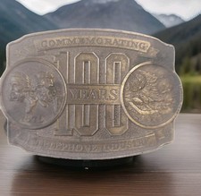 Telephone Industry 100 Year 1876 1976 Commemorative Belt Buckle Vtg Lewis Bell