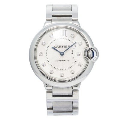 Cartier Ballon Bleu 3284 WE902075 SS Silver Dial Factory Diamond Lady Watch 38mm
