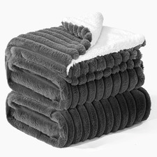 Sherpa Fleece King Size Blanket - Super Soft  Warm Striped Fleece, Cozy Plush F